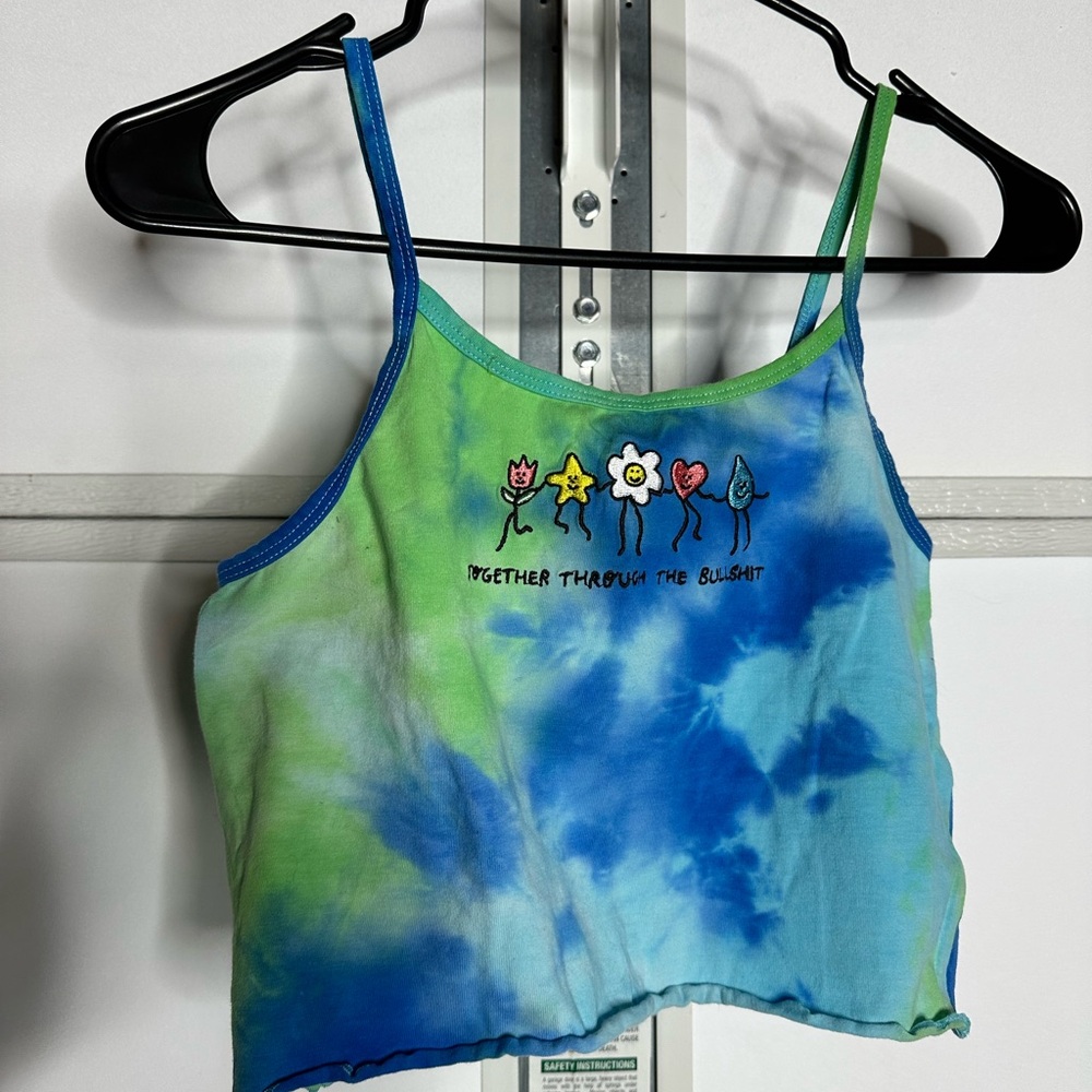 Blue and Green Tie-Dye Crop Top